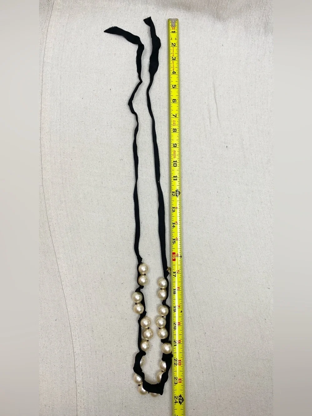J Crew large Faux Pearl Black Grosgrain Ribbon Necklace